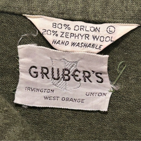 Gruber’s Vintage 1960’s 3- Button Placket Sweater, Size large, Green, Preppy - Picture 6 of 7
